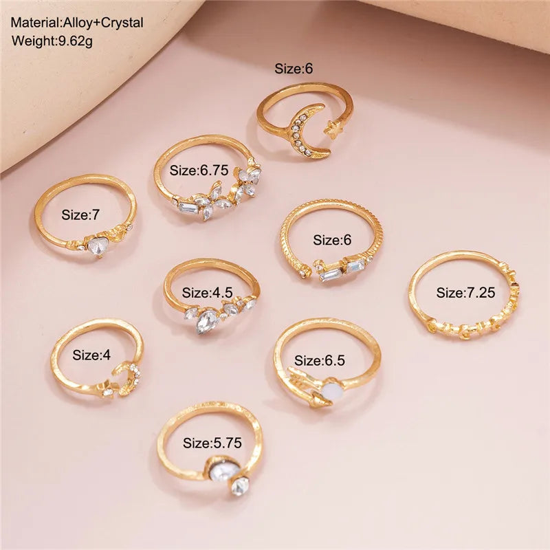 Star Moon Arrow Flower Ring Set