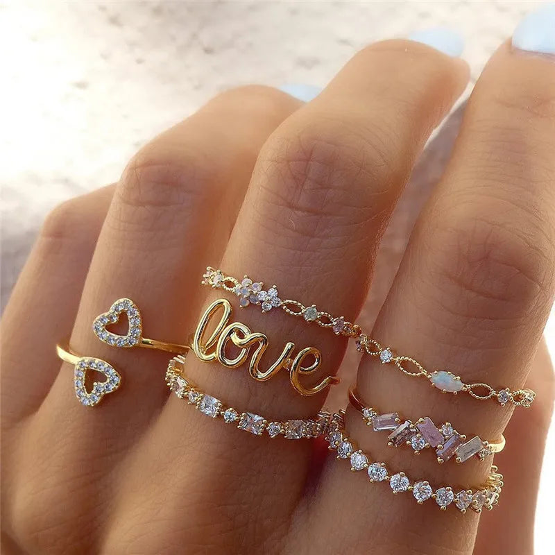 Star Moon Arrow Flower Ring Set