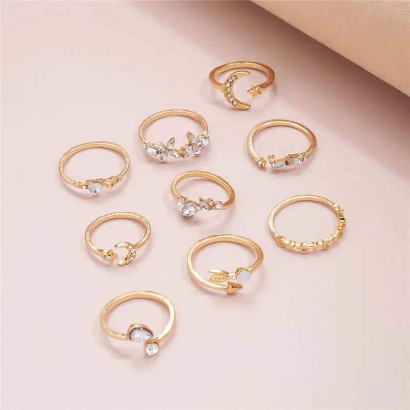 Star Moon Arrow Flower Ring Set