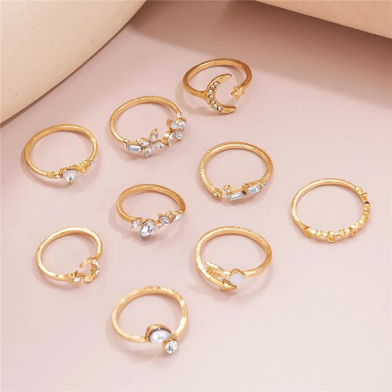 Star Moon Arrow Flower Ring Set