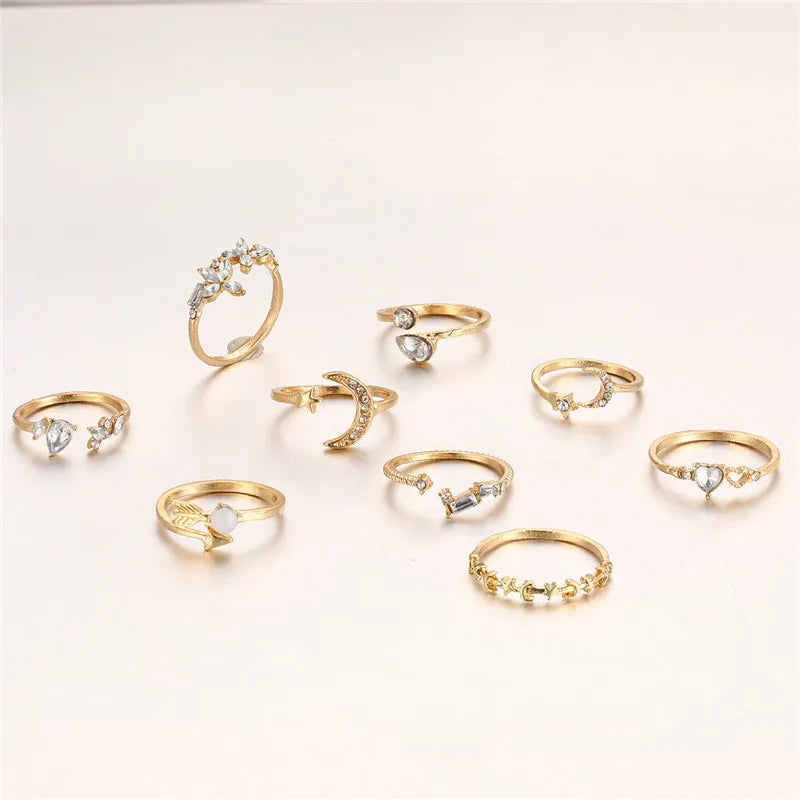 Star Moon Arrow Flower Ring Set